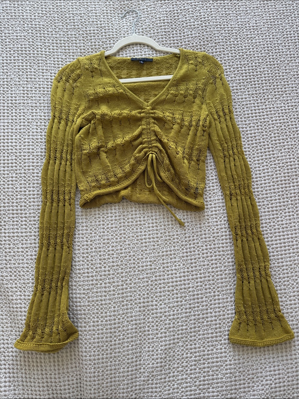 iris Olive Green Ruched V-Neck Knit Crop Top